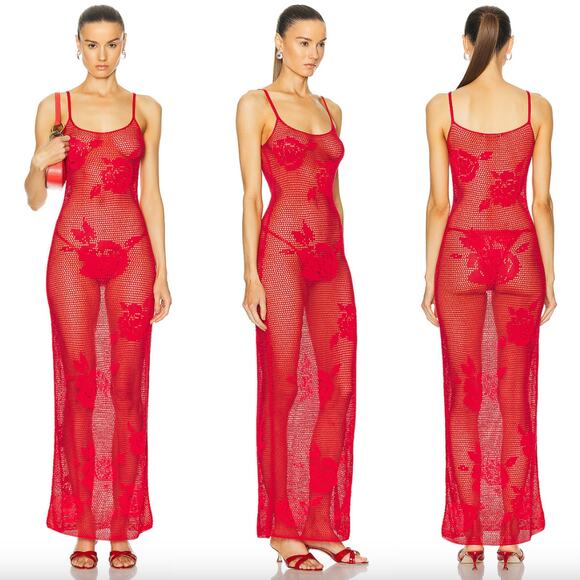 Heavy Manners Dresses & Skirts - Heavy Manners | NWT Say It with Flowers Red Crochet Knit Maxi Dress M